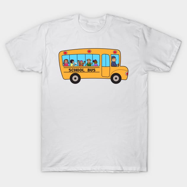 School bus with group of school children. Flat design drawing isolated on white background d. T-Shirt by Nalidsa